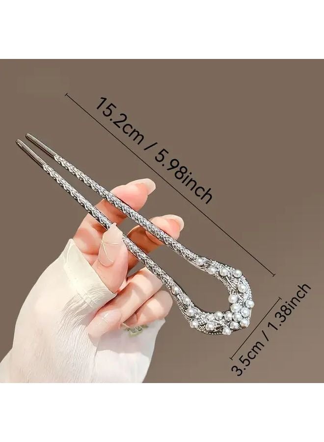 تصميم ورقي على شكل حرف U مشبك شعر من سبائك الزنك مع لآلئ مقلدة إكسسوارات شعر كلاسيكية للنساء - Image 4